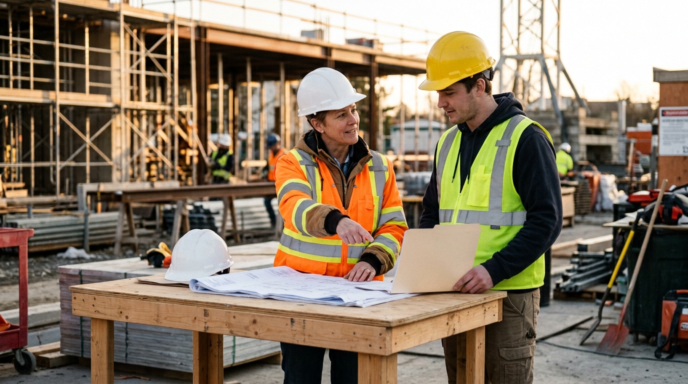 Construction worker discussing safety and return-to-work planning