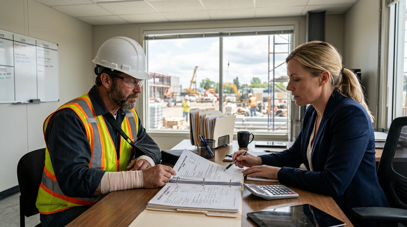 Construction worker reviewing workers’ compensation medical claim costs