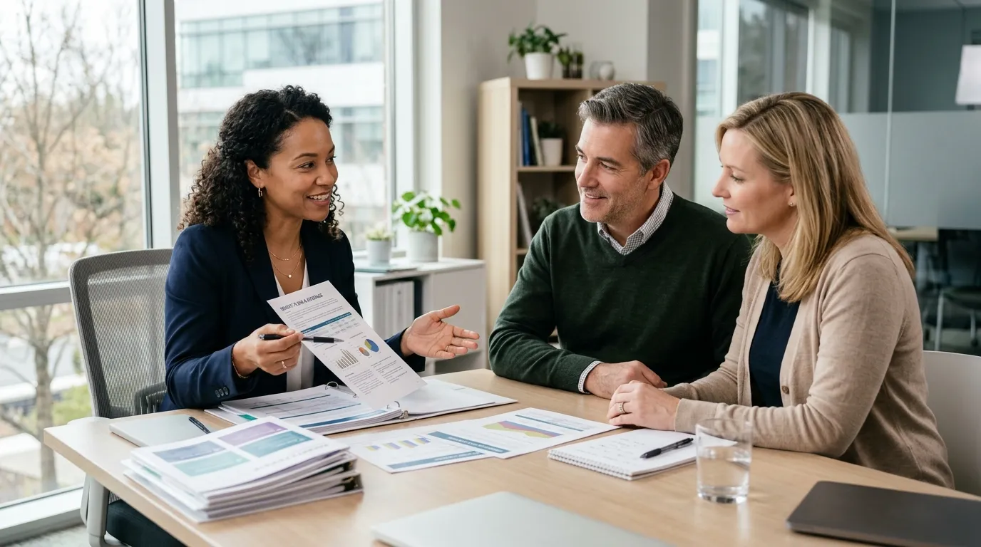 Couple reviewing compensation and disability benefits