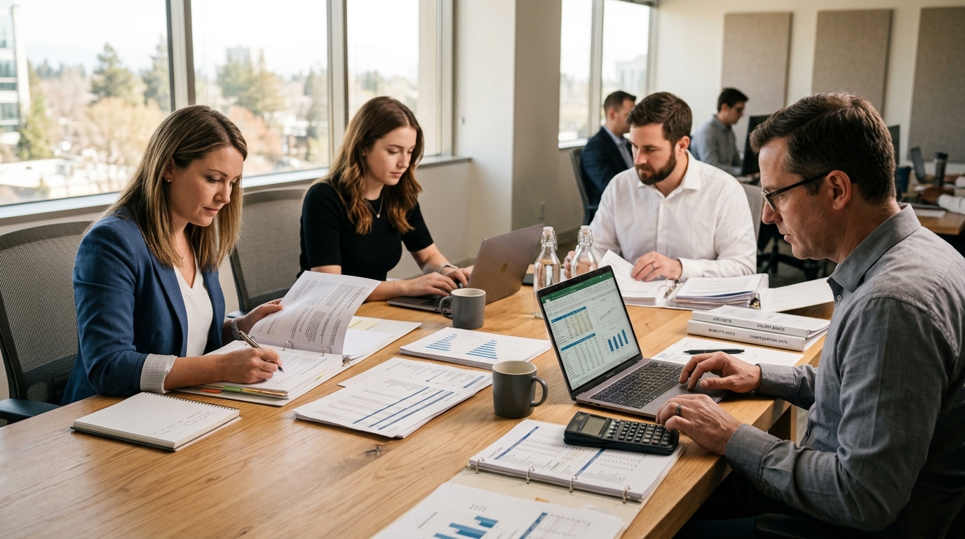 Employer reviewing pay transparency and compensation compliance