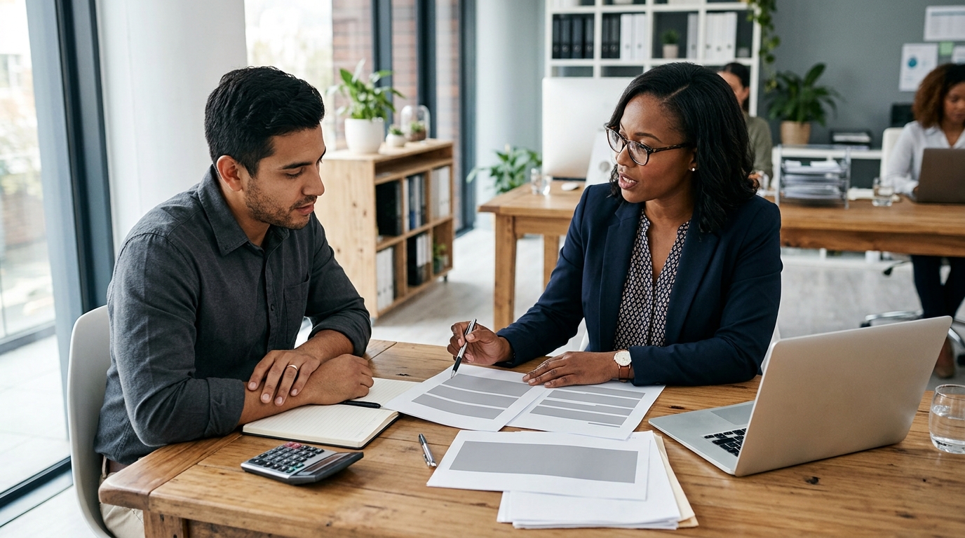 Worker reviewing employee and independent contractor classification documents