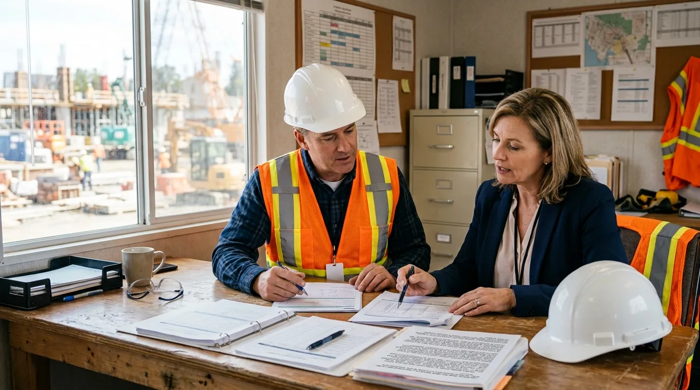 Workers reviewing workers’ compensation claim documents